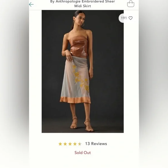 ANTHROPOLOGIE Embroidered sheer midi skirt - Picture 3 of 6
